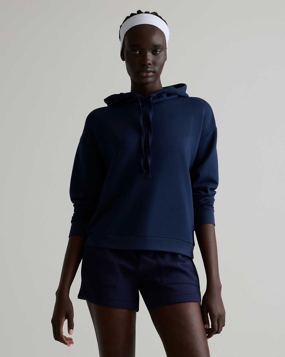 Quince Womens Medium Blue SuperSoft Fleece Pullover Hoodie Miniamlist Athleisure